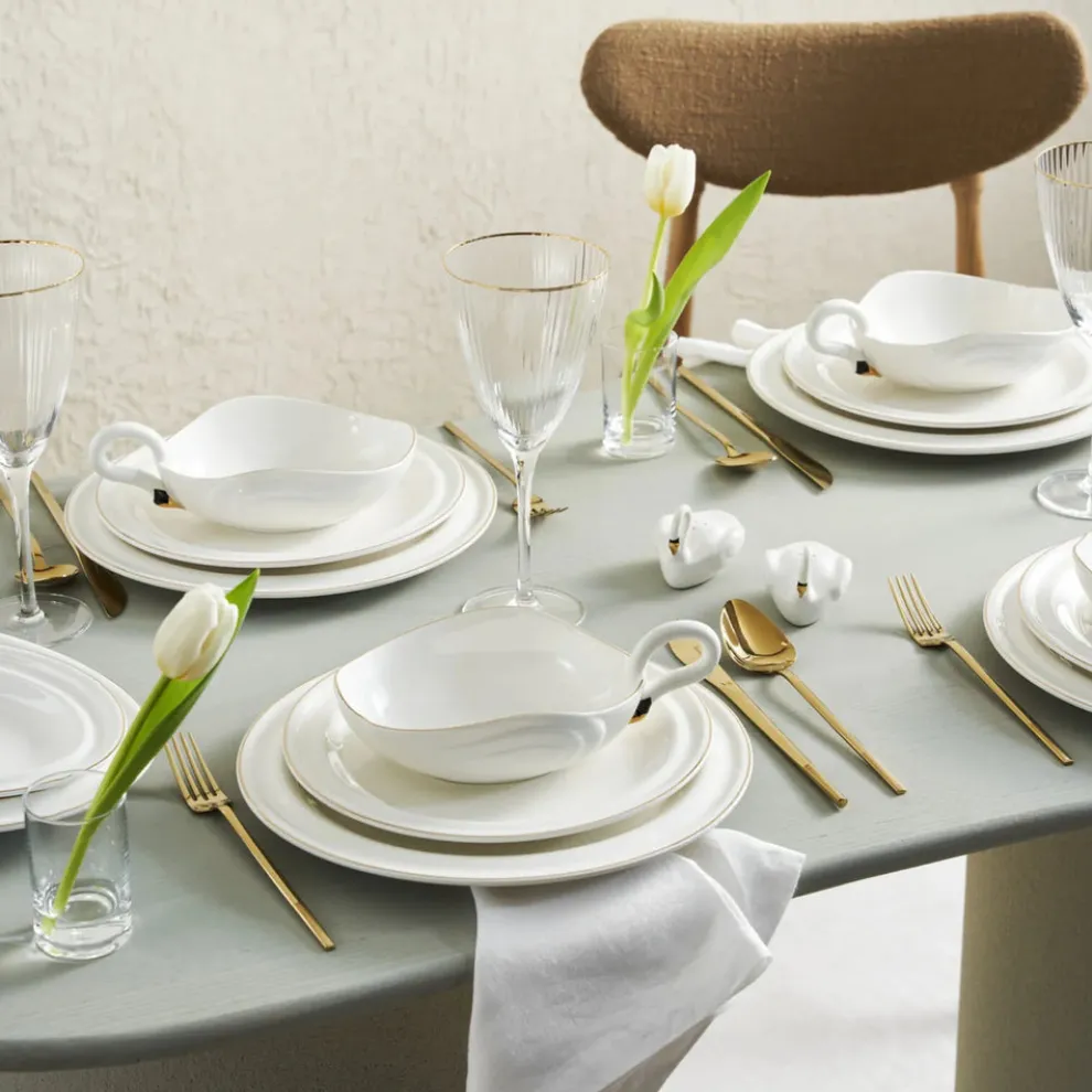 Karaca Streamline Swan 22-Piece Porcelain Dinner Set for 6 People, Multi