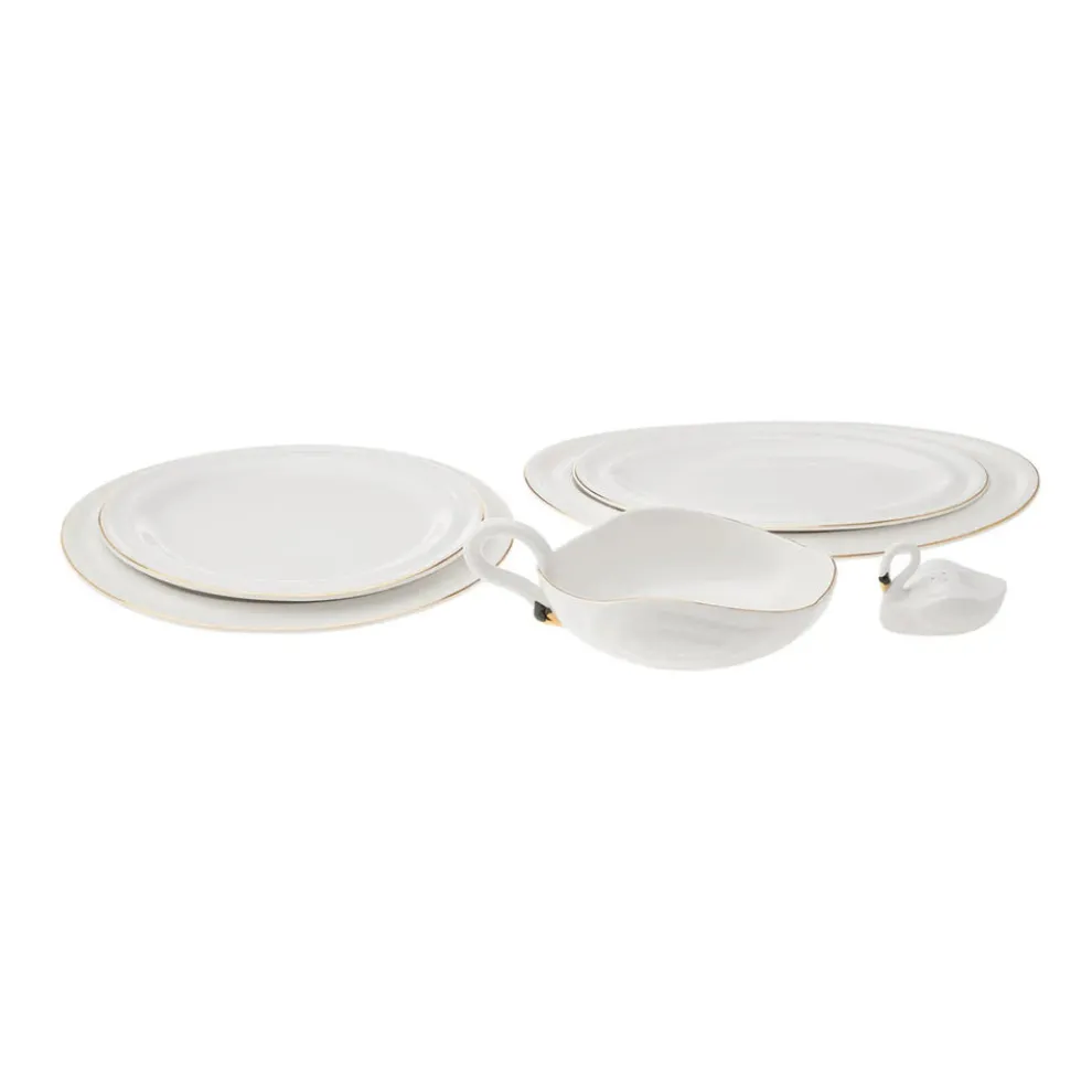 Karaca Streamline Swan 22-Piece Porcelain Dinner Set for 6 People, Multi