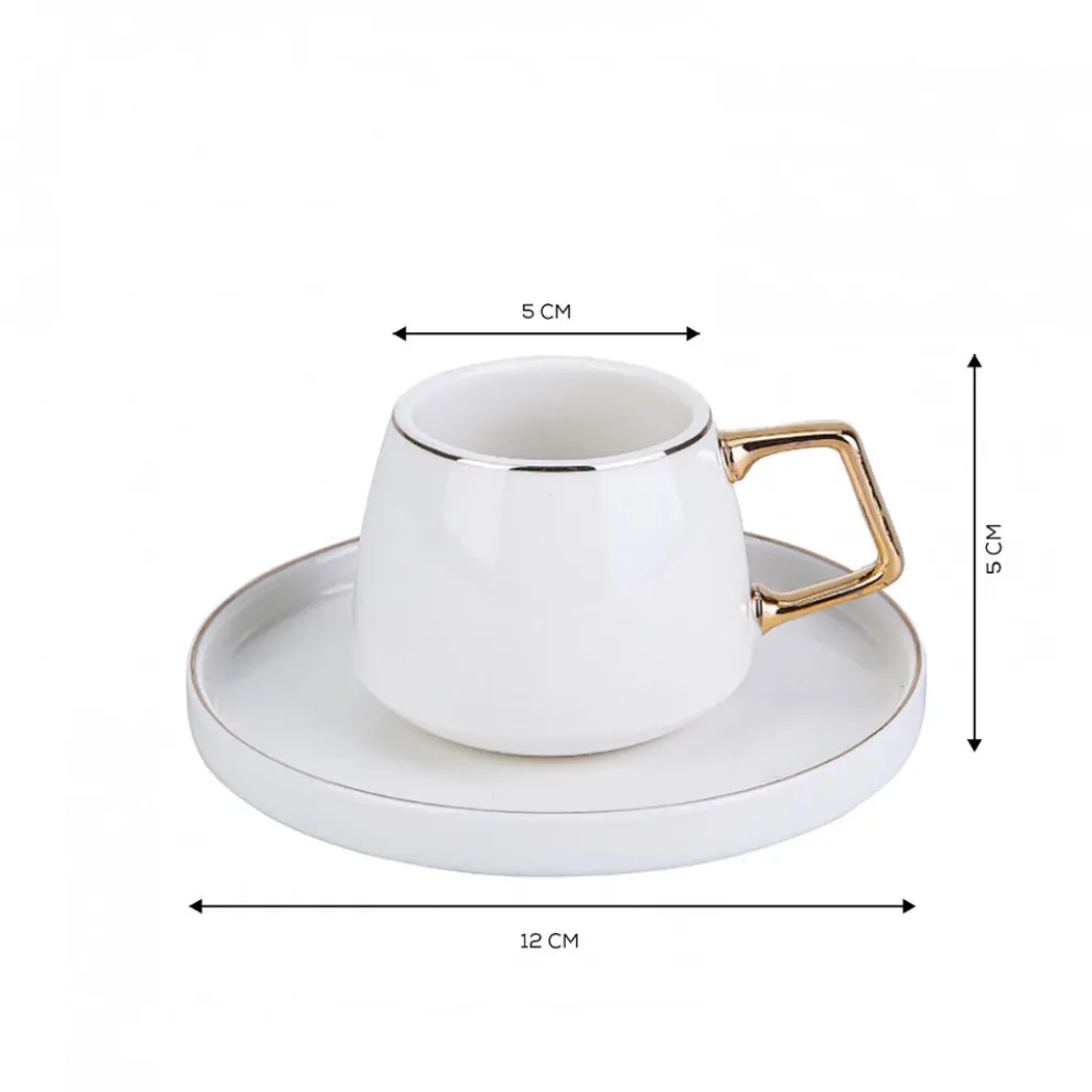 Karaca Streamline Saturn 12-Piece Porcelain Espresso Turkish Coffee Cup Set for 6 People, 100ml, White Gold