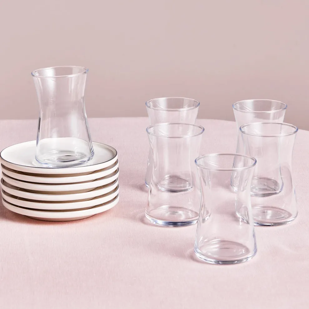 Karaca Streamline Saturn 12-Piece Turkish Tea Set for 6 People, Platin