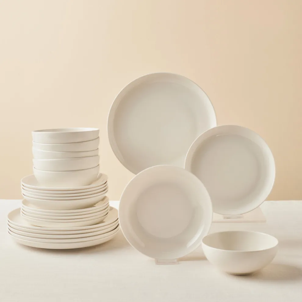 Karaca Streamline Remi Bone China 24-Piece Dinner Set for 6 People, White