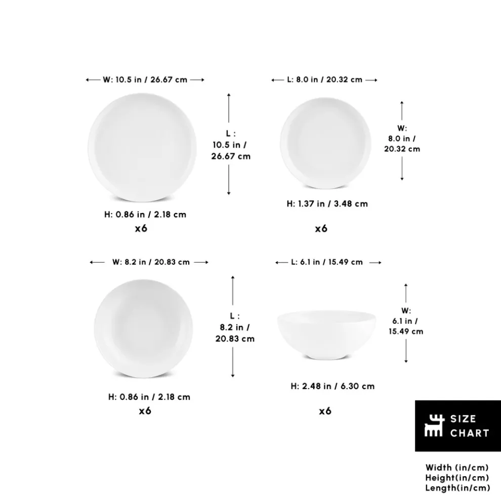 Karaca Streamline Remi Bone China 24-Piece Dinner Set for 6 People, White