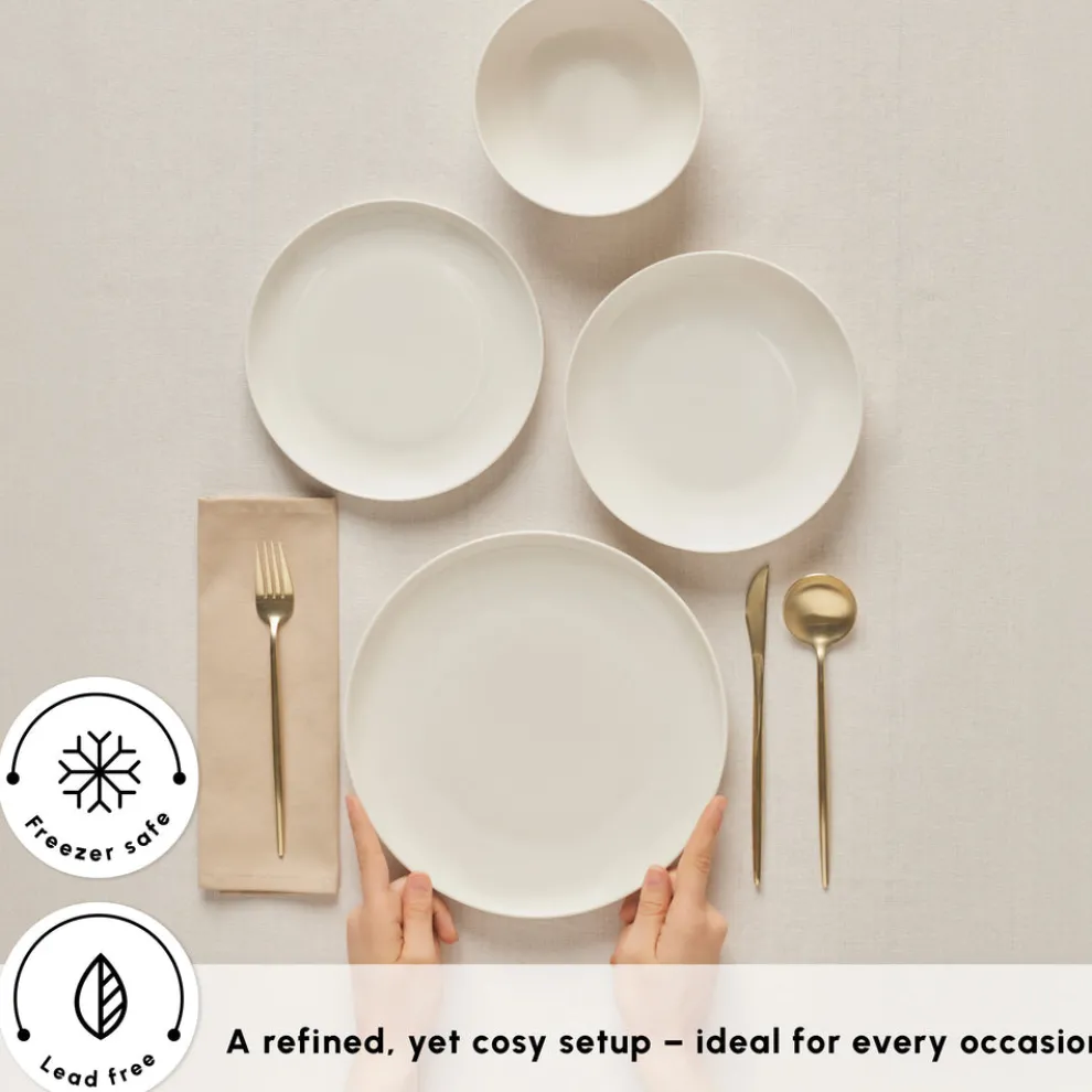 Karaca Streamline Remi Bone China 24-Piece Dinner Set for 6 People, White