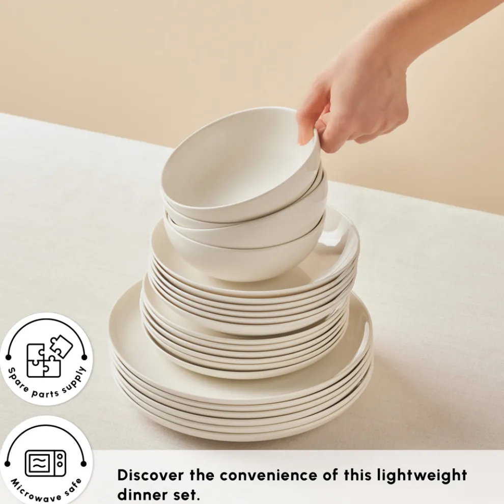 Karaca Streamline Remi Bone China 24-Piece Dinner Set for 6 People, White