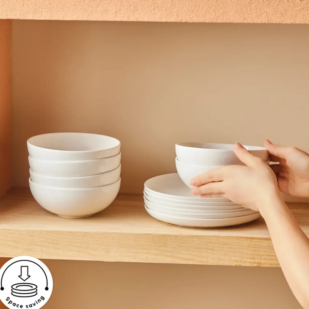 Karaca Streamline Remi Bone China 24-Piece Dinner Set for 6 People, White