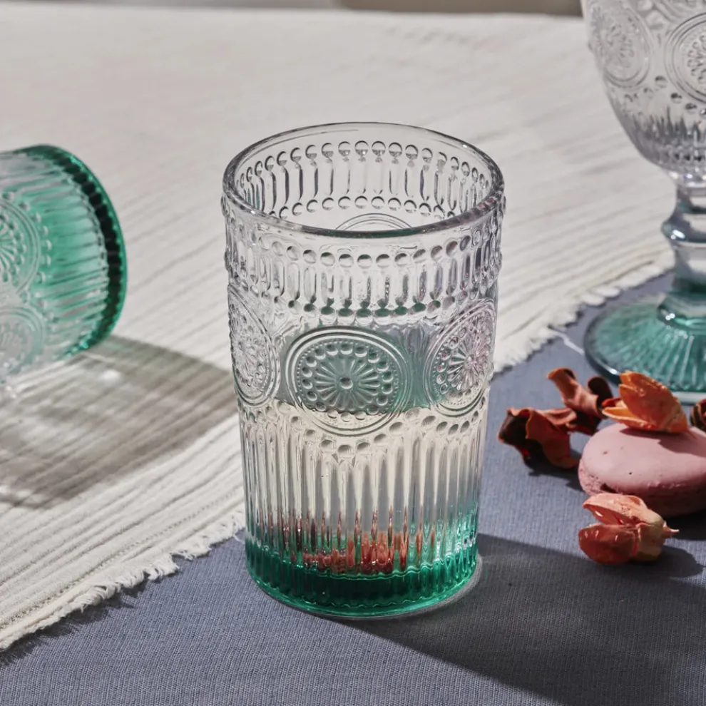 Karaca Sunflower Glass Highball Glass, 332ml, Transparent Green