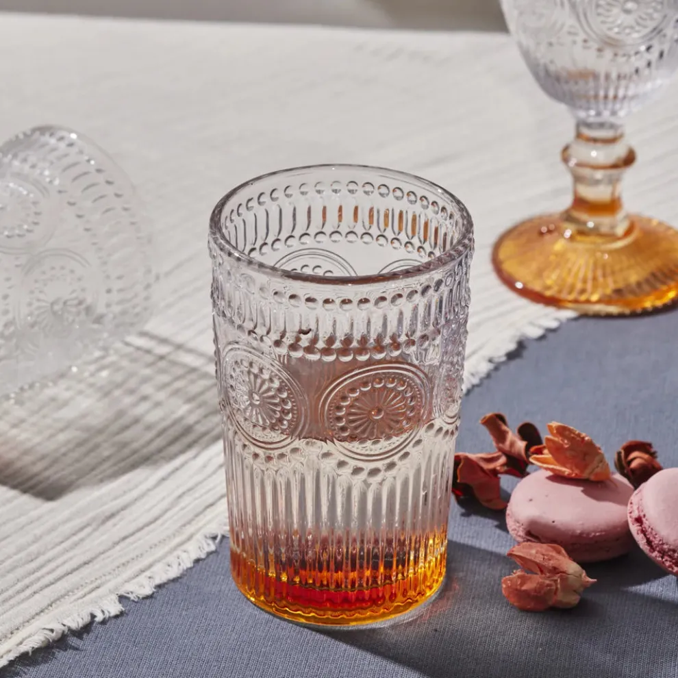 Karaca Sunflower Glass Highball Glass, 332ml, Transparent Orange