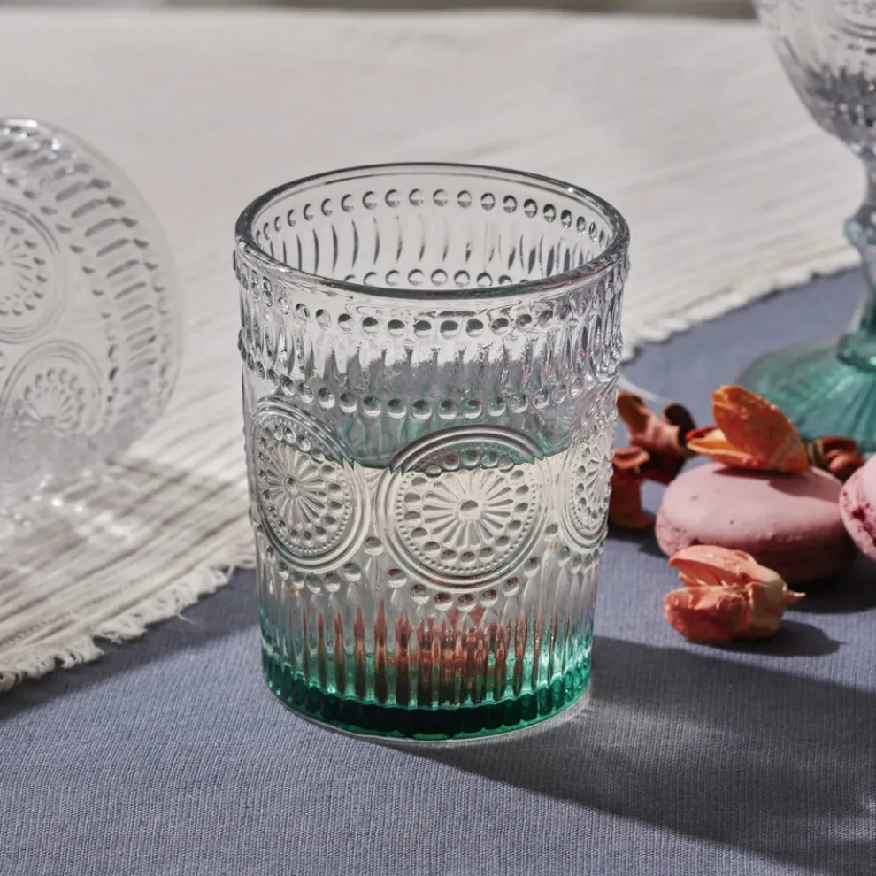 Karaca Sunflower Glass Tumbler Glass, 250ml, Transparent Green