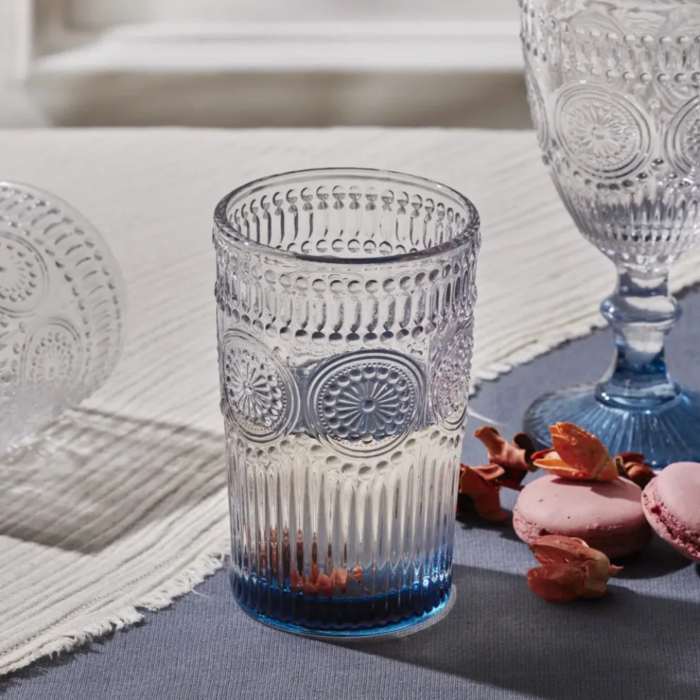 Karaca Sunflower Glass Highball Glass, 332ml, Transparent Blue