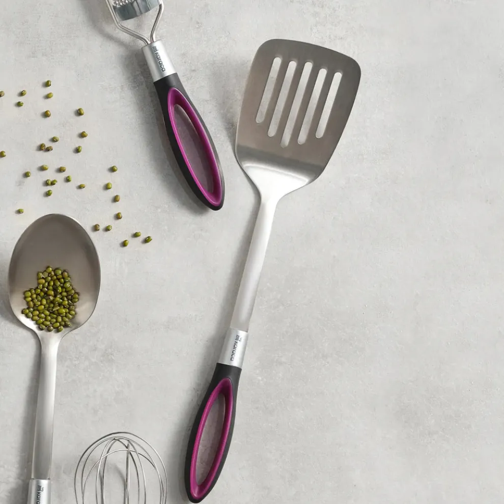 Karaca Swan Stainless Steel Slotted Spatula, 20cm, Burgundy