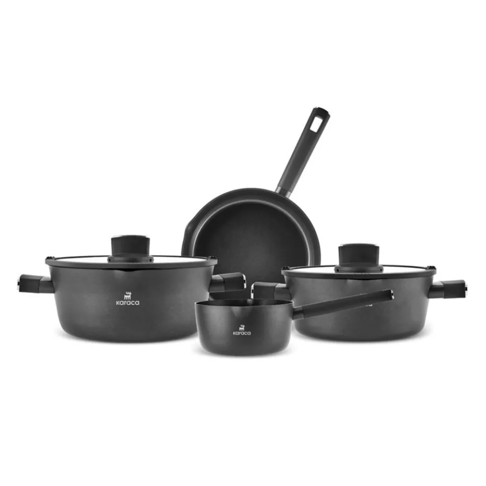 Karaca Swiss Crystal Midnight 6-Piece Ceramic Non-Stick Induction Cookware Set, Black