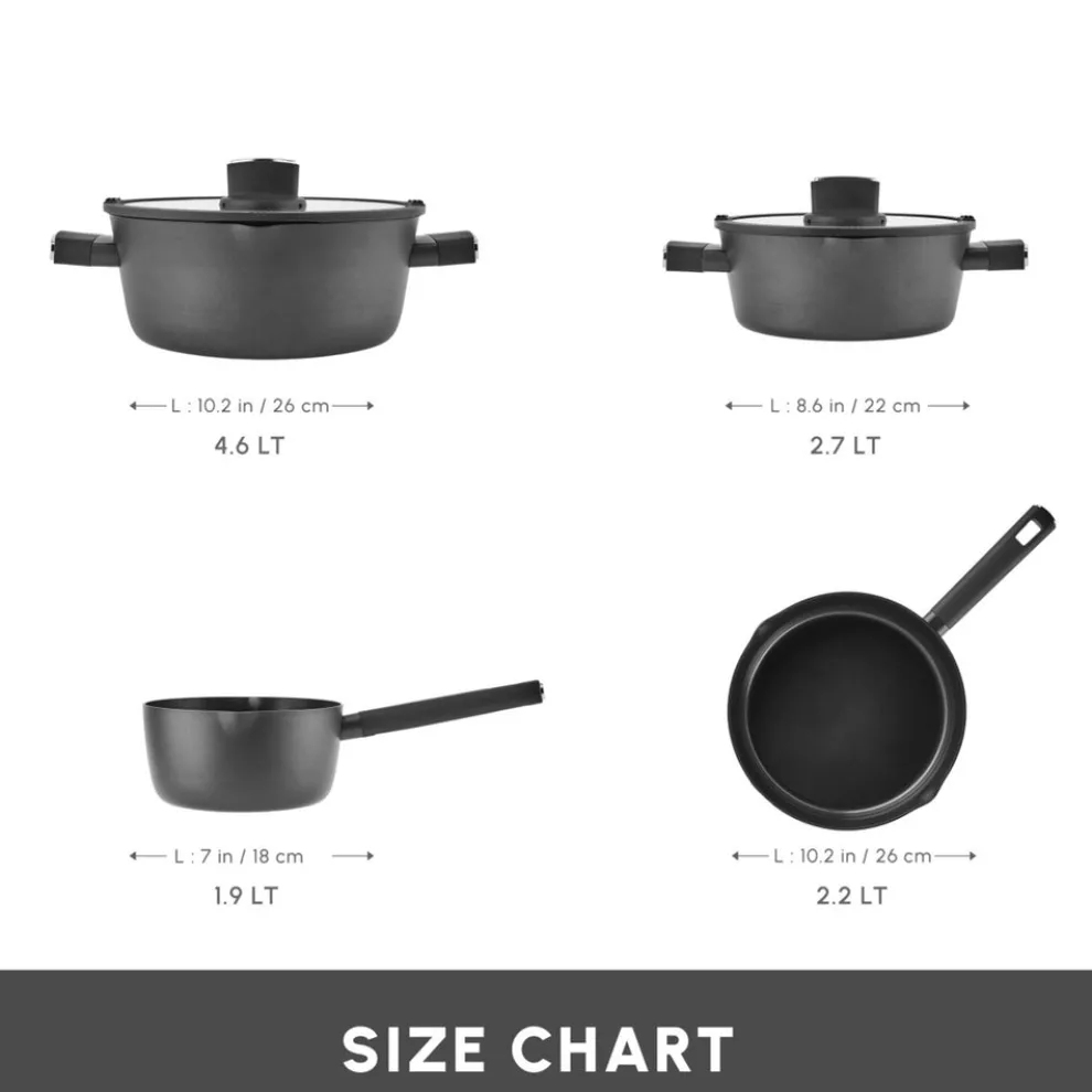 Karaca Swiss Crystal Midnight 6-Piece Ceramic Non-Stick Induction Cookware Set, Black