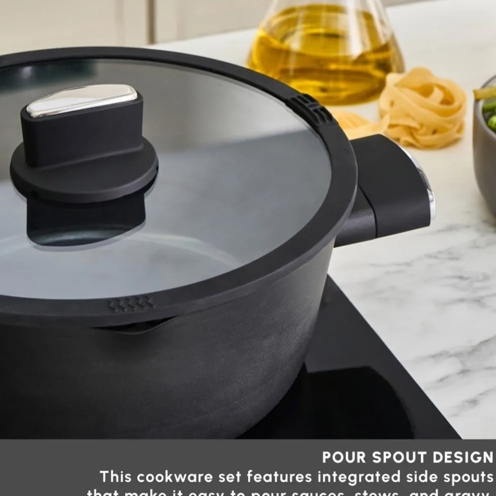 Karaca Swiss Crystal Midnight 6-Piece Ceramic Non-Stick Induction Cookware Set, Black