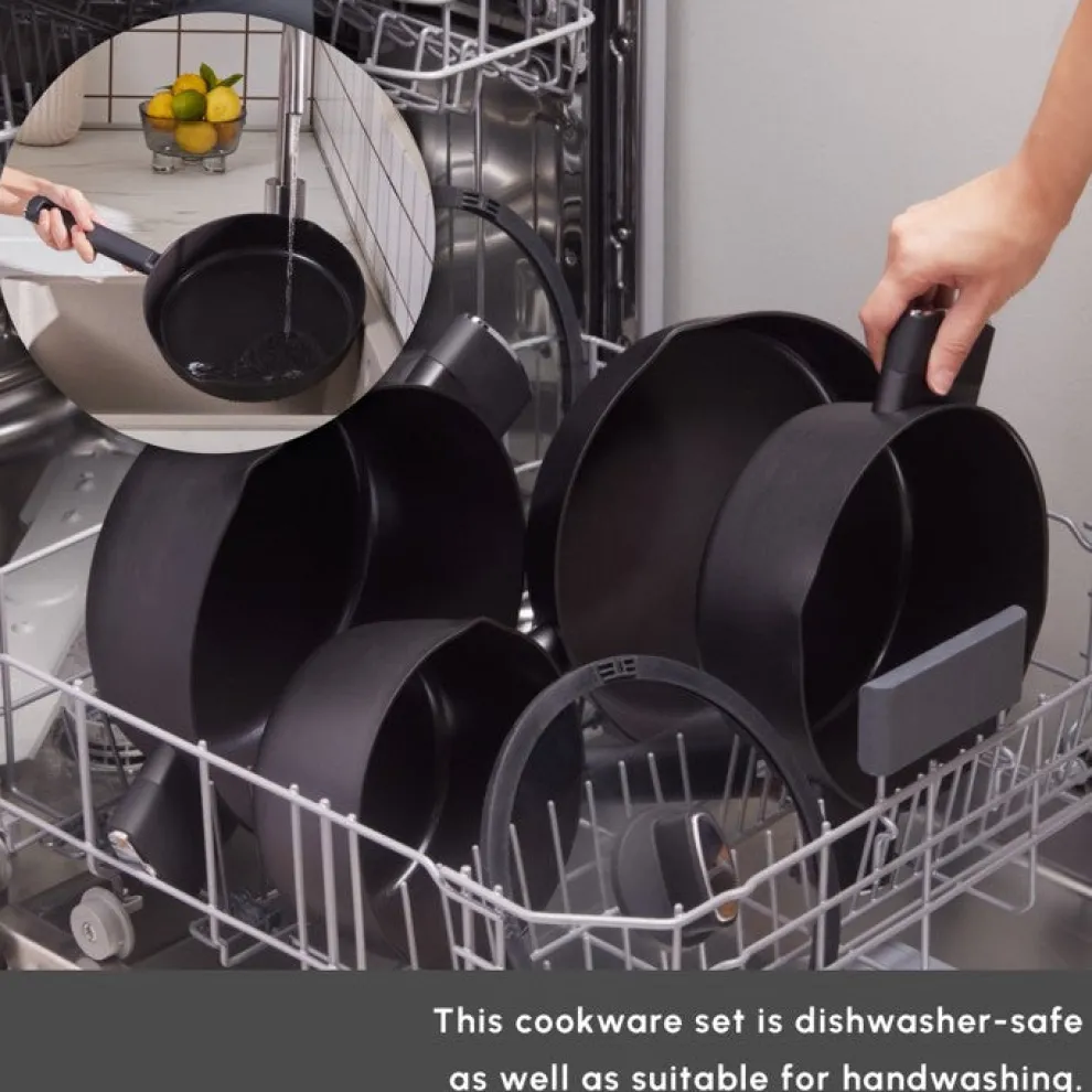 Karaca Swiss Crystal Midnight 6-Piece Ceramic Non-Stick Induction Cookware Set, Black