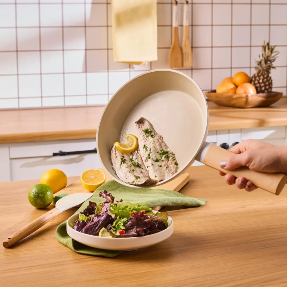 Karaca Swiss Crystal Almond Cream 12-Piece Non-Stick Induction Ceramic Cookware Set, Cream