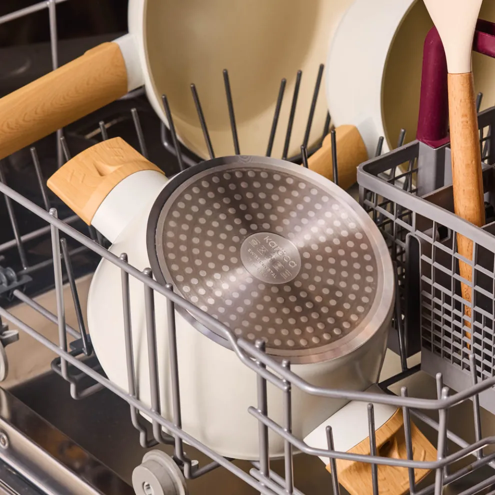 Karaca Swiss Crystal Almond Cream 12-Piece Non-Stick Induction Ceramic Cookware Set, Cream