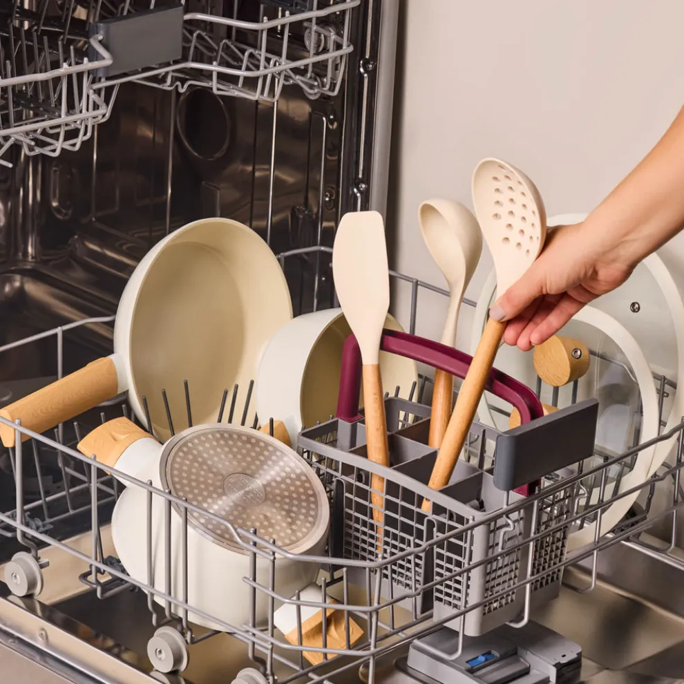 Karaca Swiss Crystal Almond Cream 12-Piece Non-Stick Induction Ceramic Cookware Set, Cream