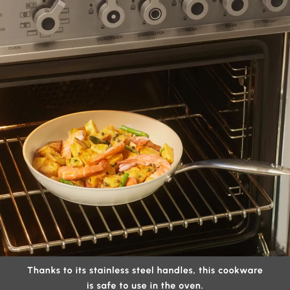 Karaca Swiss Crystal Almond Cream Non-Stick Induction Stainless Steel Handle Shallow Pan, 16cm, Cream