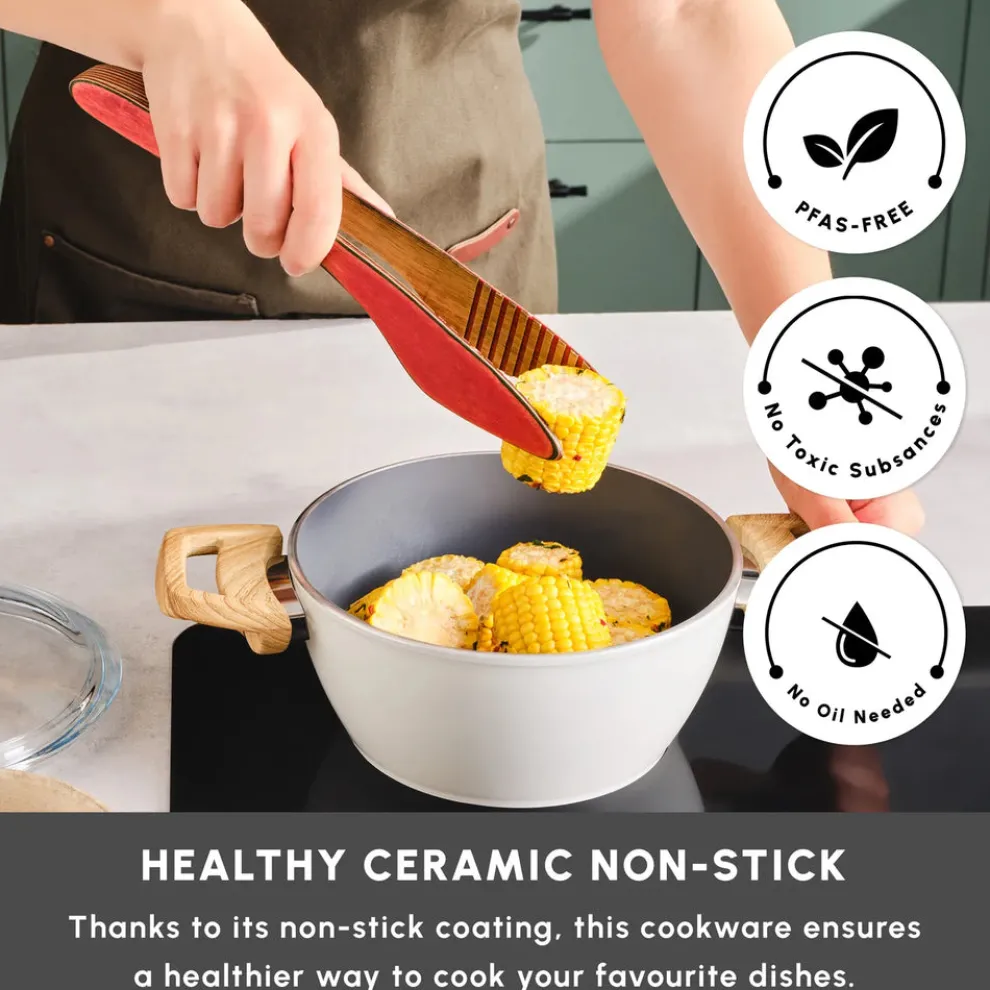 Karaca Swiss Crystal Non-Stick Induction Stockpot with Lid, 20cm, Creamy