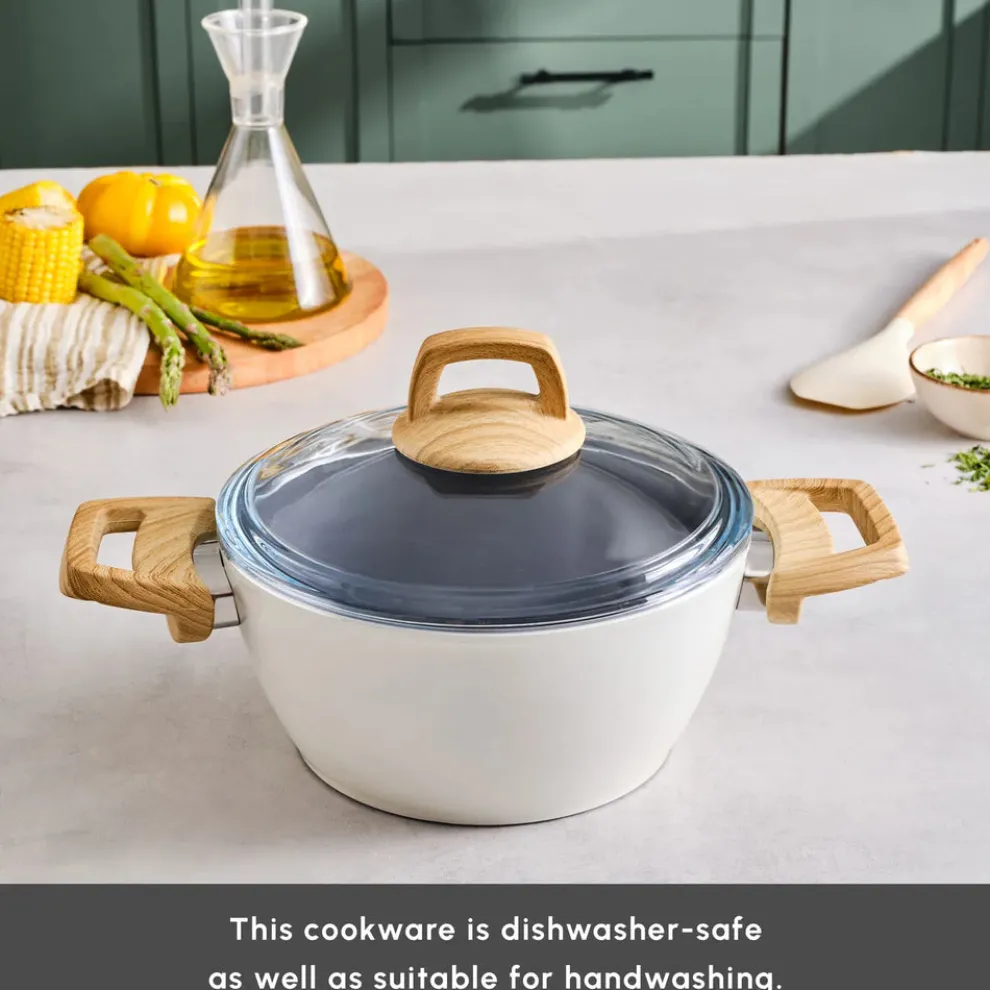 Karaca Swiss Crystal Non-Stick Induction Stockpot with Lid, 20cm, Creamy