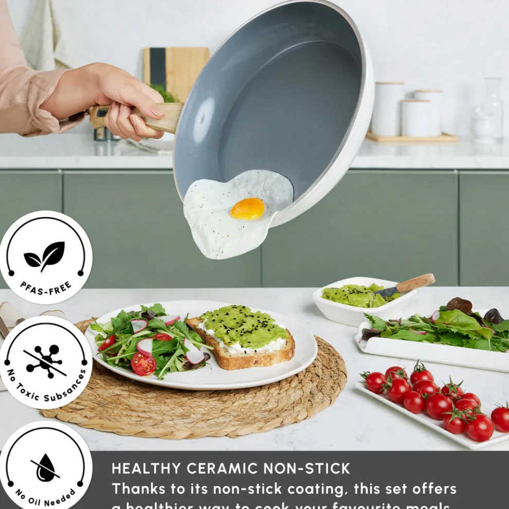 Karaca Swiss Crystal 15-Piece Non-Stick Induction Cookware Set, Creamy