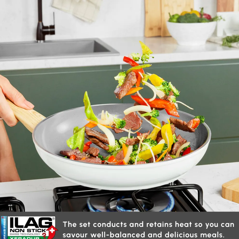 Karaca Swiss Crystal 15-Piece Non-Stick Induction Cookware Set, Creamy