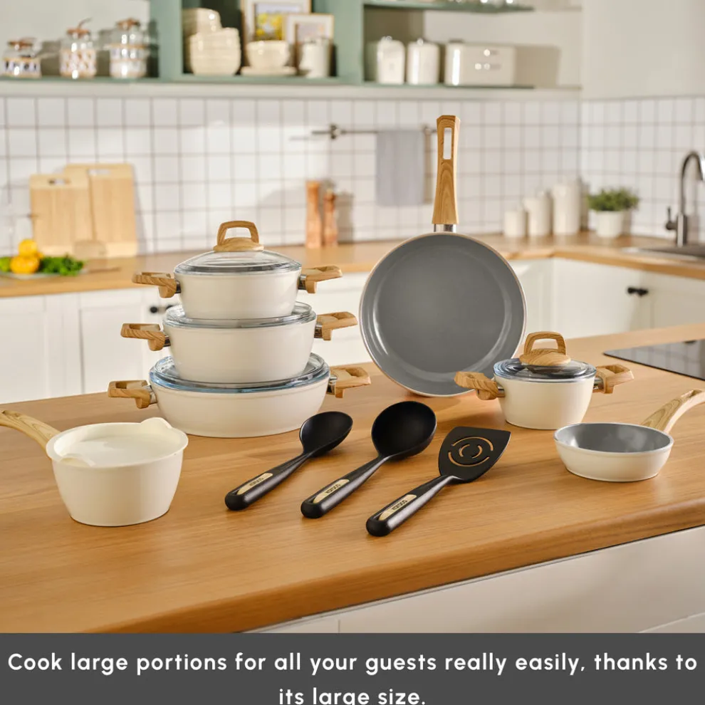 Karaca Swiss Crystal 15-Piece Non-Stick Induction Cookware Set, Creamy