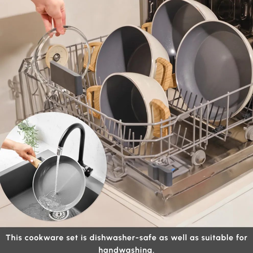 Karaca Swiss Crystal 15-Piece Non-Stick Induction Cookware Set, Creamy