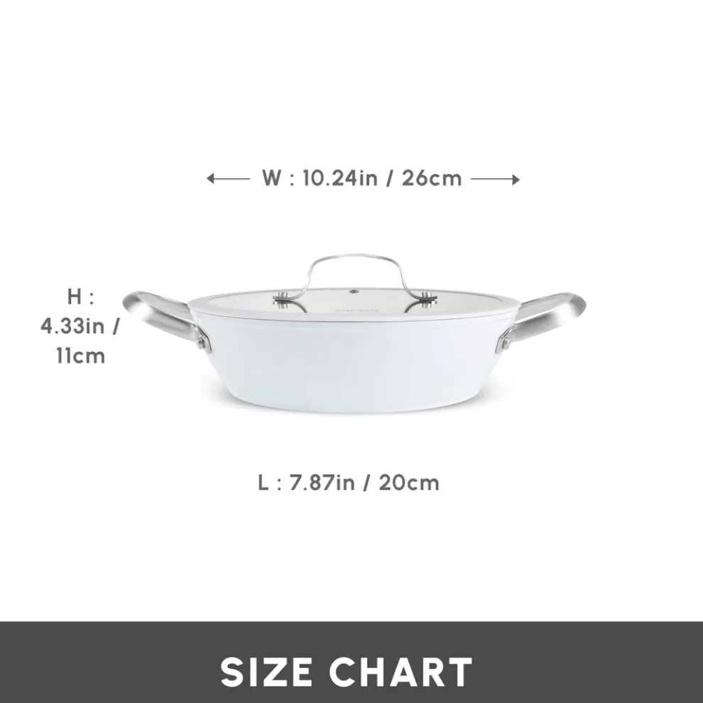 Karaca Swiss Crystal Almond Cream Non-Stick Induction Stainless Steel Handle Shallow Casserole & Lid, 26cm, Cream