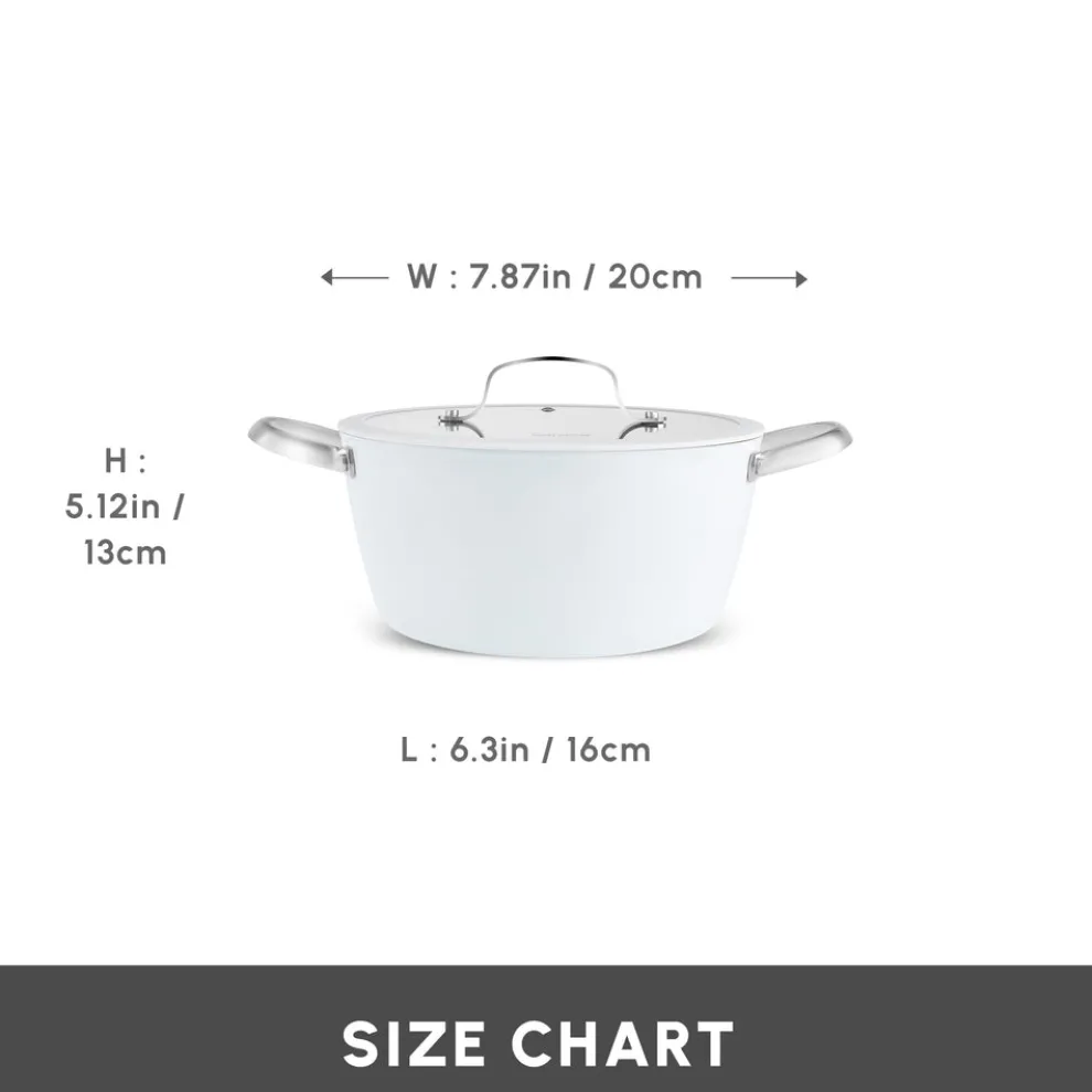 Karaca Swiss Crystal Almond Cream Non-Stick Induction Stainless Steel Handle Casserole & Lid, 20cm, Cream