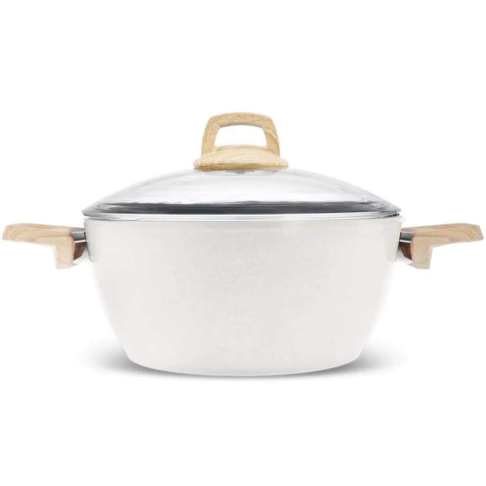 Karaca Swiss Crystal Non-Stick Induction Stockpot with Lid, 24cm, Creamy