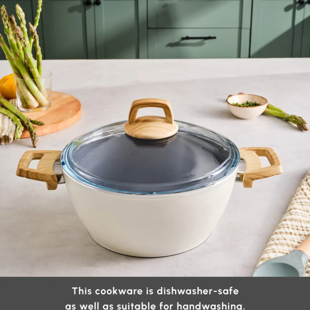 Karaca Swiss Crystal Non-Stick Induction Stockpot with Lid, 24cm, Creamy