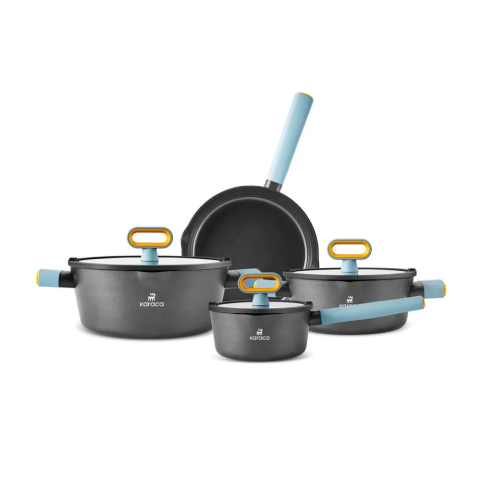 Karaca Swiss Crystal Fancy 7-Piece Ceramic Non-Stick Induction Cookware Set, Black