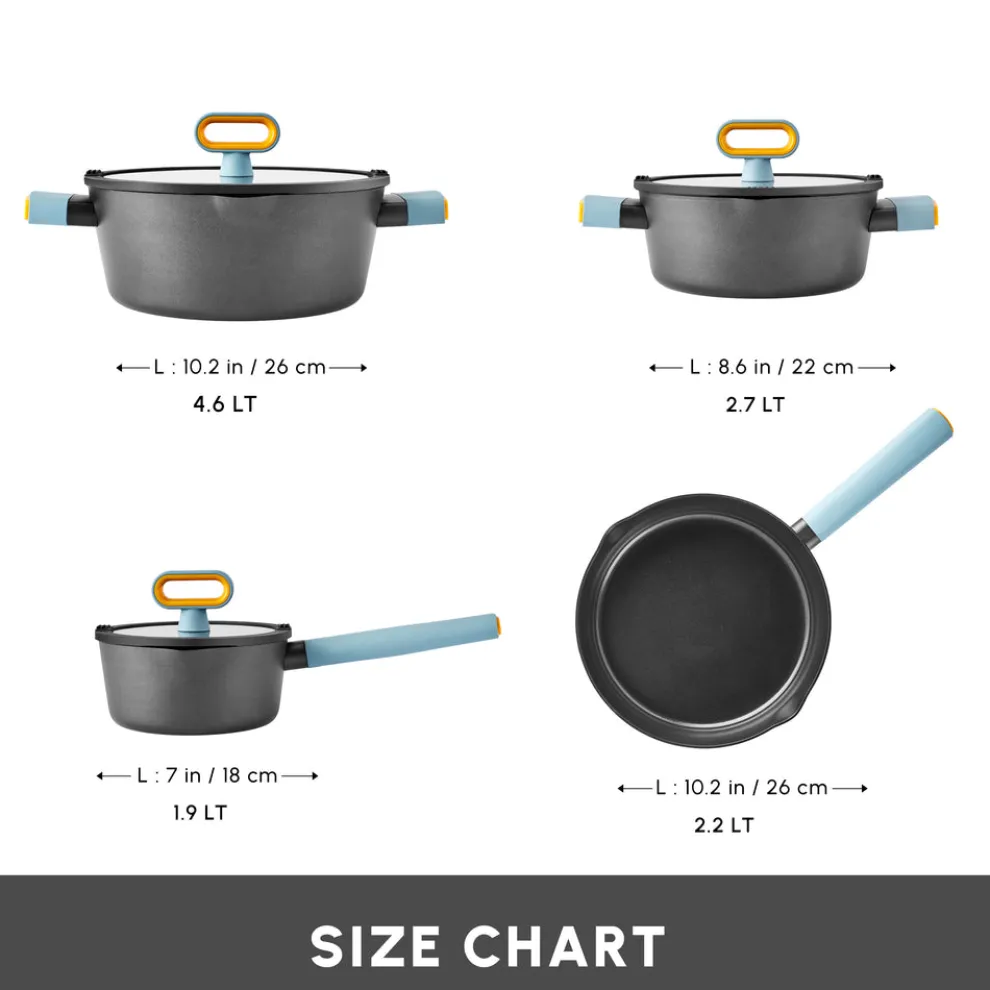 Karaca Swiss Crystal Fancy 7-Piece Ceramic Non-Stick Induction Cookware Set, Black