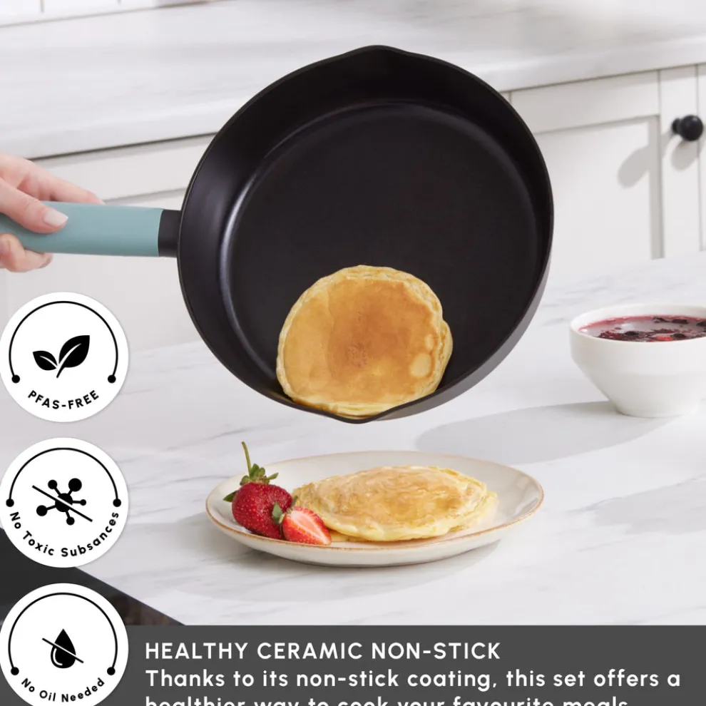 Karaca Swiss Crystal Fancy 7-Piece Ceramic Non-Stick Induction Cookware Set, Black