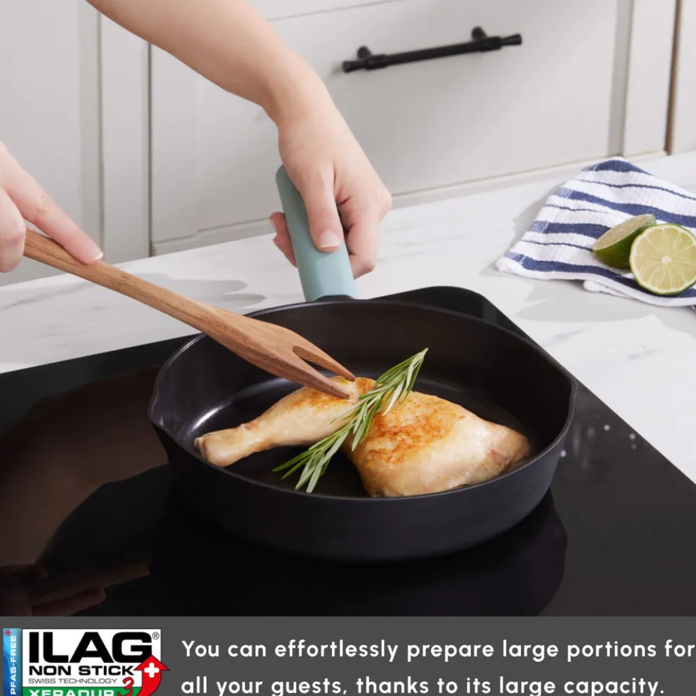 Karaca Swiss Crystal Fancy 7-Piece Ceramic Non-Stick Induction Cookware Set, Black