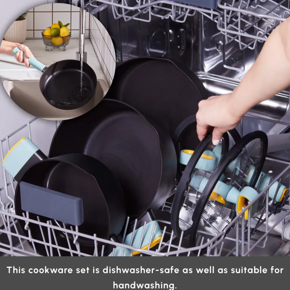 Karaca Swiss Crystal Fancy 7-Piece Ceramic Non-Stick Induction Cookware Set, Black