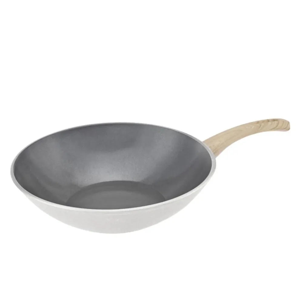 Karaca Swiss Crystal Non-Stick Induction Wok Pan, 28cm, Creamy