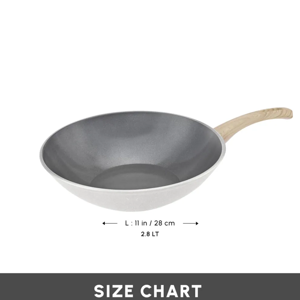 Karaca Swiss Crystal Non-Stick Induction Wok Pan, 28cm, Creamy