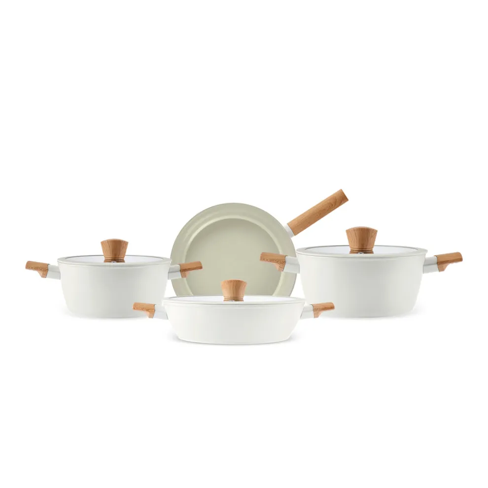 Karaca Swiss Crystal Almond 7-Piece Non-Stick Induction Cookware Set, Cream
