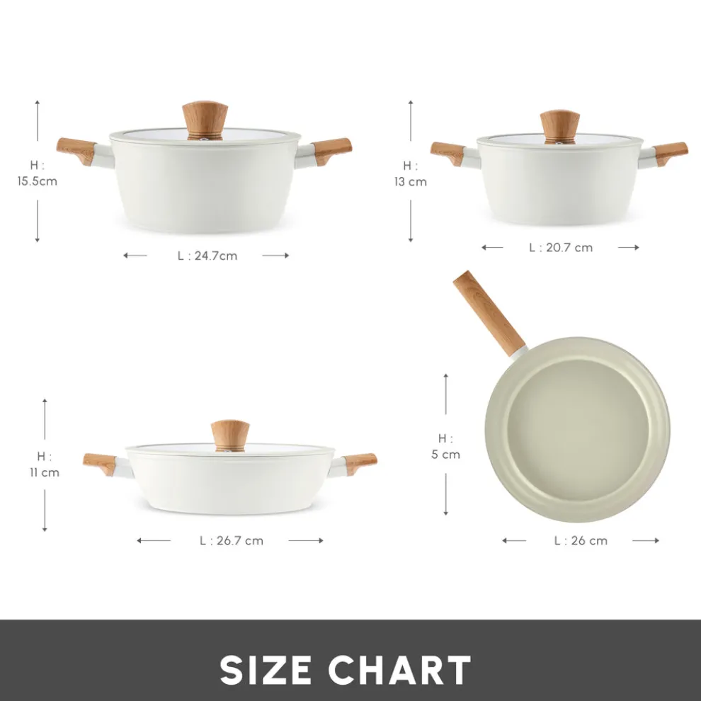 Karaca Swiss Crystal Almond 7-Piece Non-Stick Induction Cookware Set, Cream