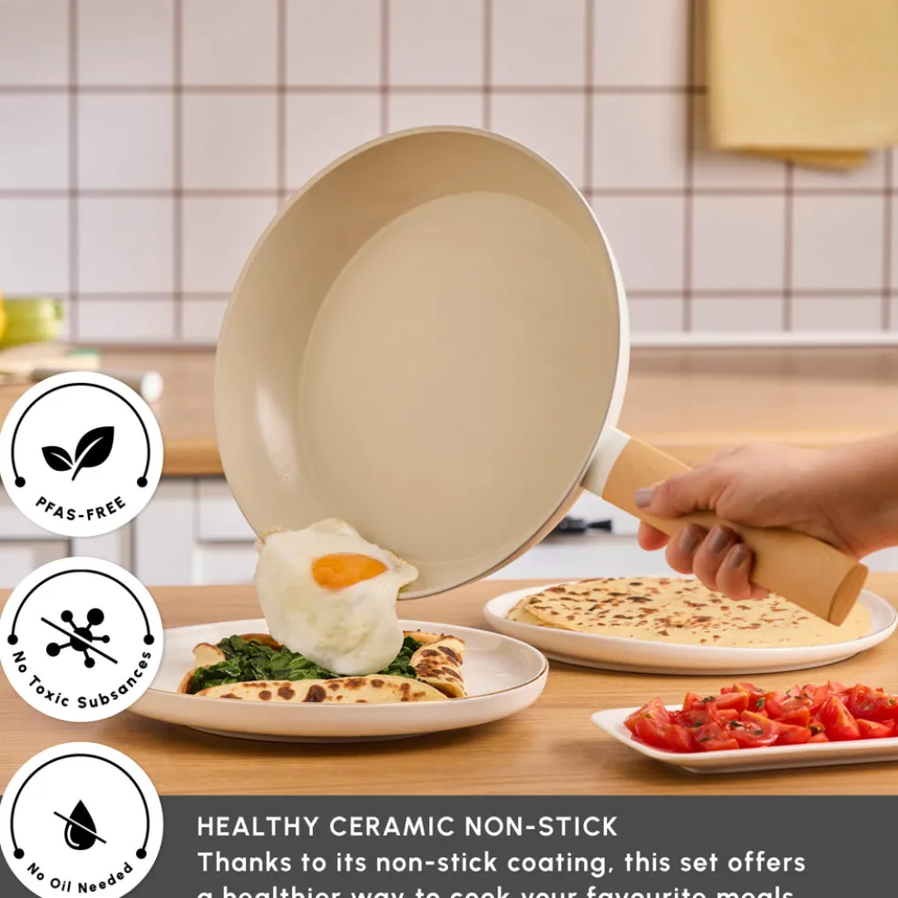 Karaca Swiss Crystal Almond 7-Piece Non-Stick Induction Cookware Set, Cream