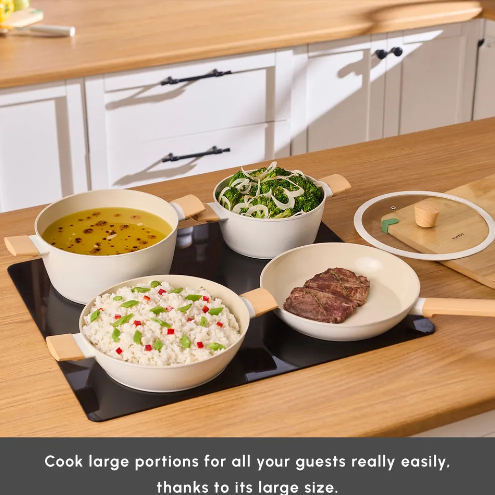 Karaca Swiss Crystal Almond 7-Piece Non-Stick Induction Cookware Set, Cream