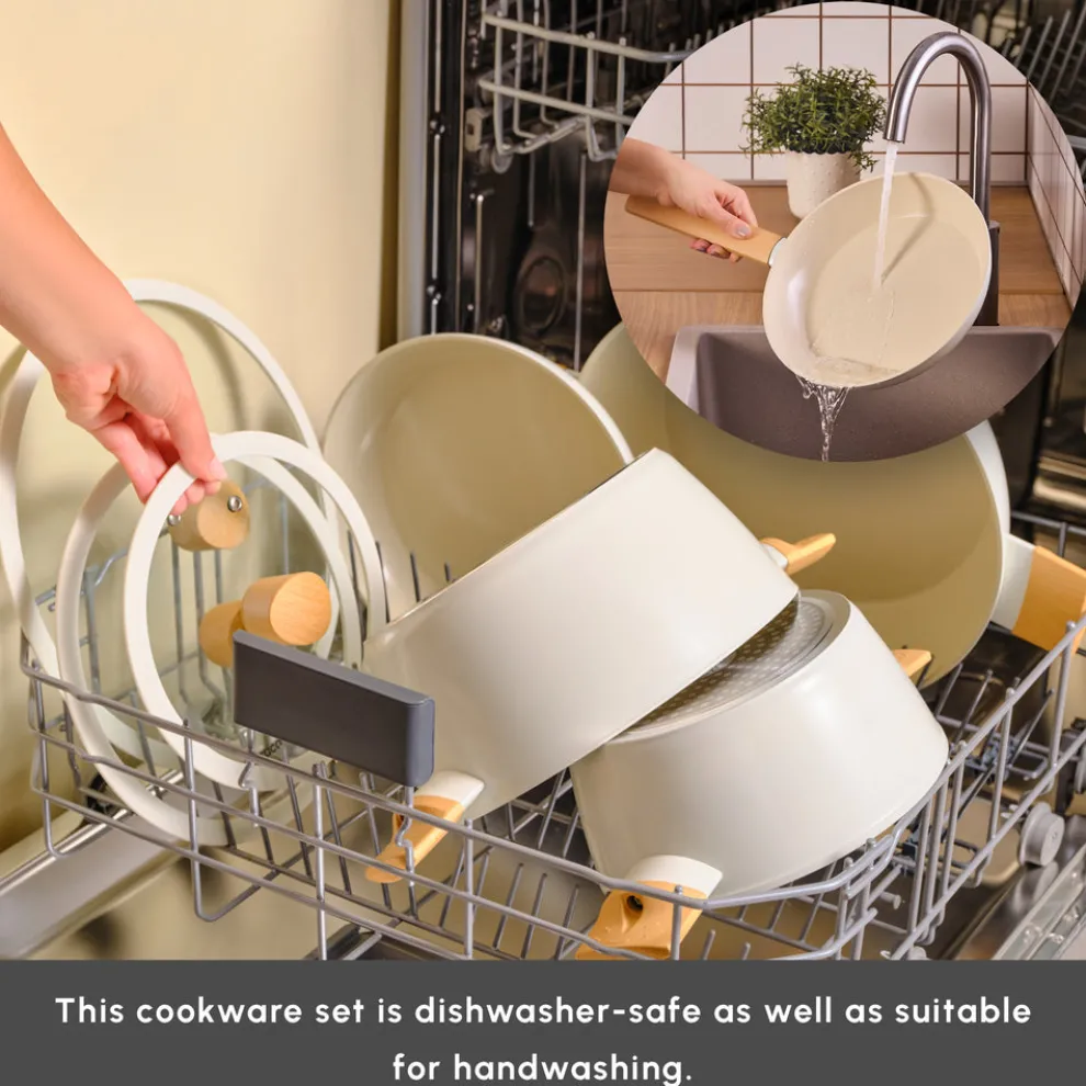 Karaca Swiss Crystal Almond 7-Piece Non-Stick Induction Cookware Set, Cream