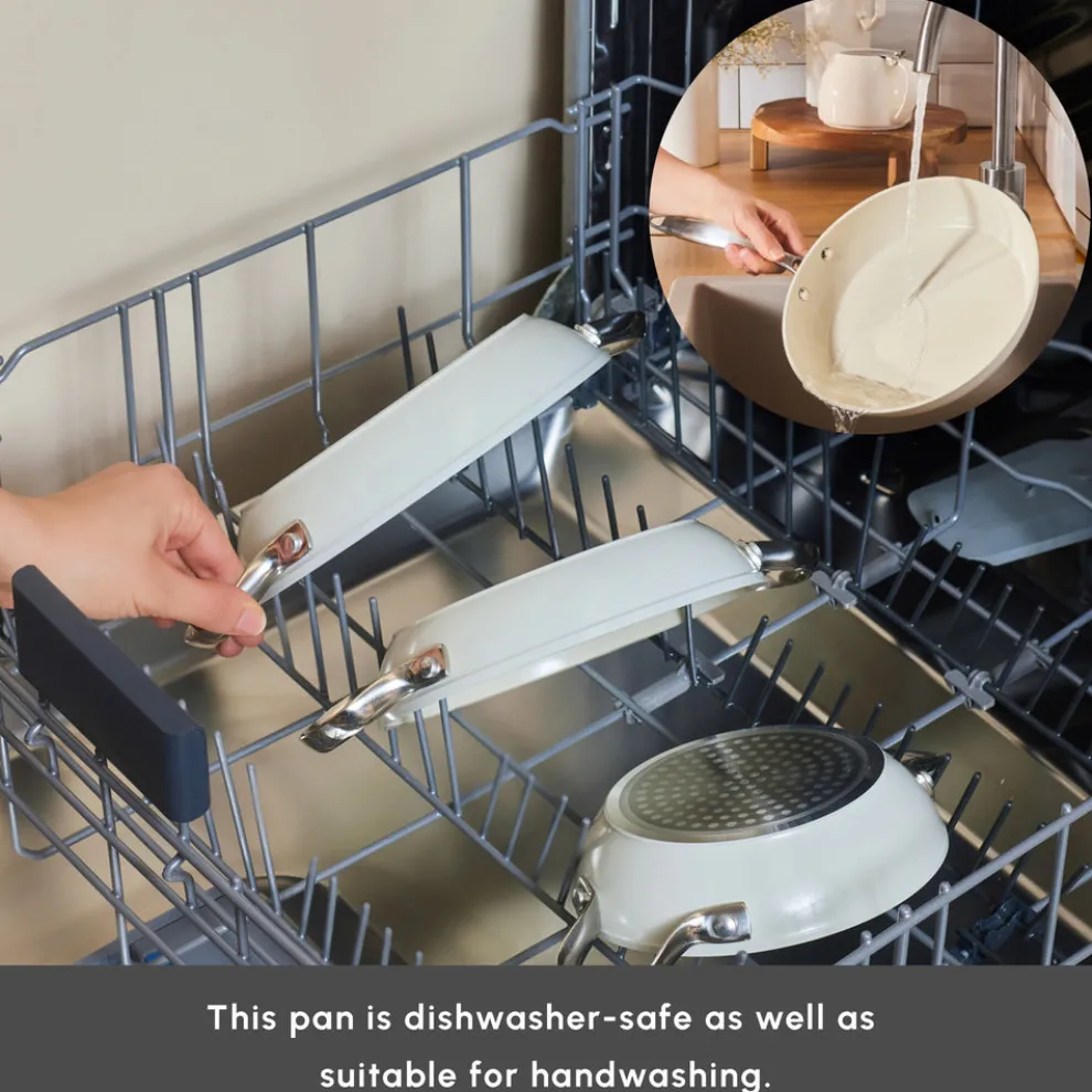 Karaca Swiss Crystal Almond Cream Non-Stick Induction Stainless Steel Handle Shallow Pan, 18cm, Cream