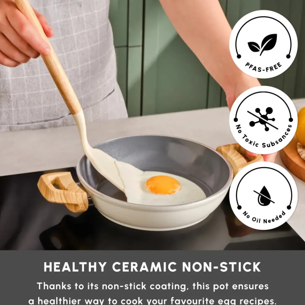 Karaca Swiss Crystal Non-Stick Induction Shallow Pan, 20cm, Creamy