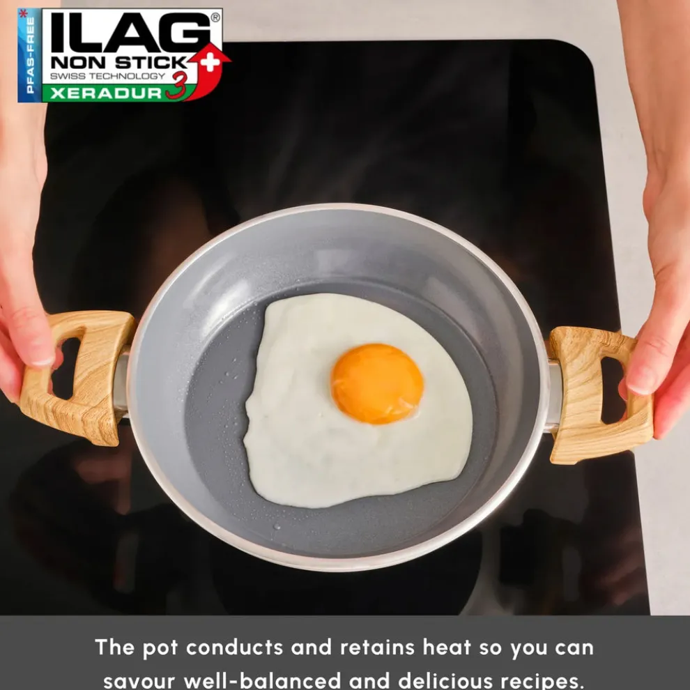 Karaca Swiss Crystal Non-Stick Induction Shallow Pan, 20cm, Creamy