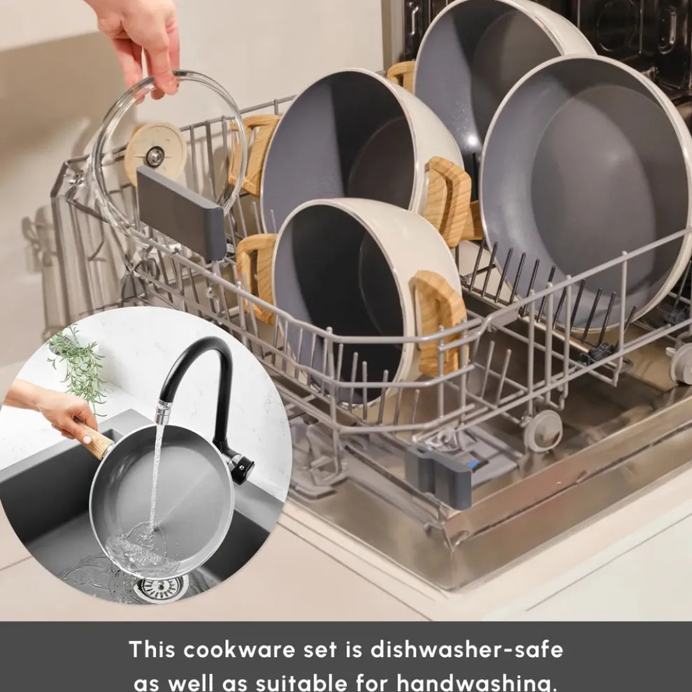 Karaca Swiss Crystal Non-Stick Induction Shallow Pan, 20cm, Creamy