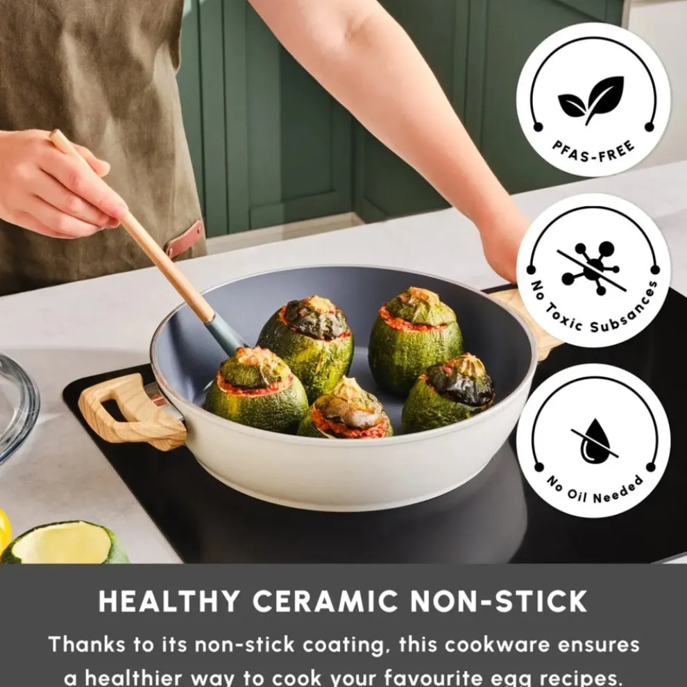 Karaca Swiss Crystal Non-Stick Induction Casserole, 26cm, Creamy