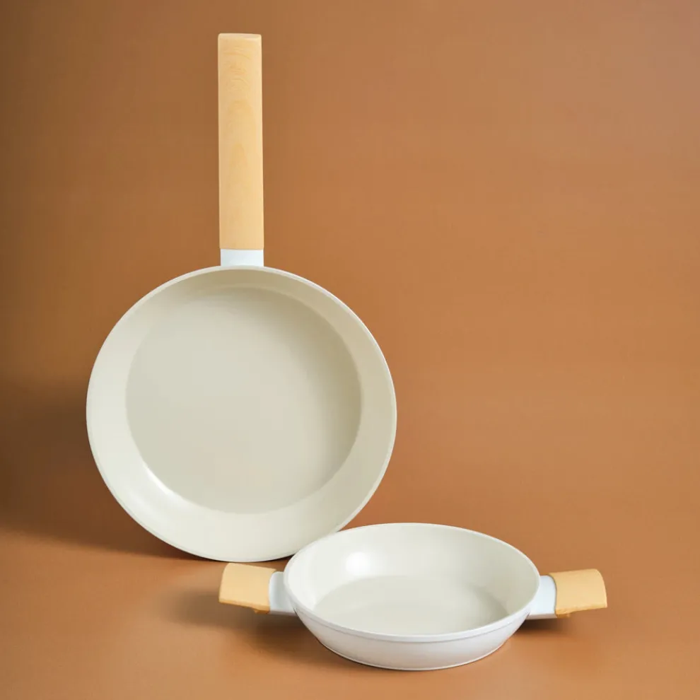 Karaca Swiss Crystal Almond 2-Piece Non-Stick Induction Pan Set, Cream